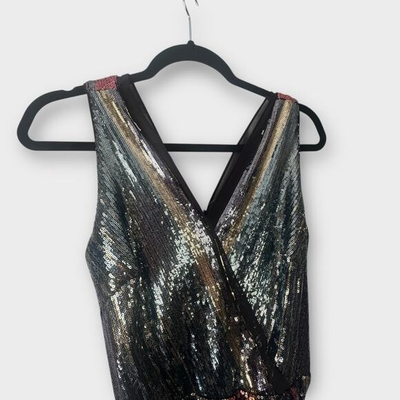 Julia Jordan V-Neck Stretch Multi Colored Sequin A-Line Midi Dress Size 6 - Picture 9 of 12